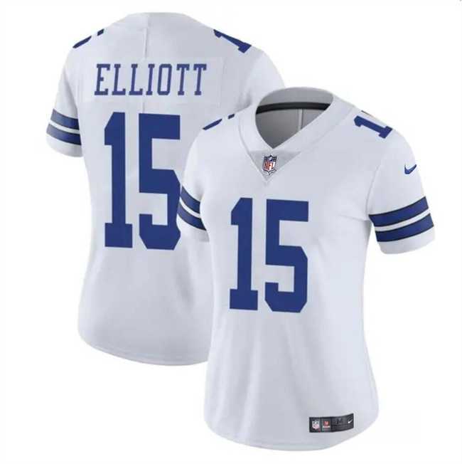 Women%27s Dallas Cowboys #15 Ezekiel Elliott White Vapor Limited Football Stitched Jersey Dzhi